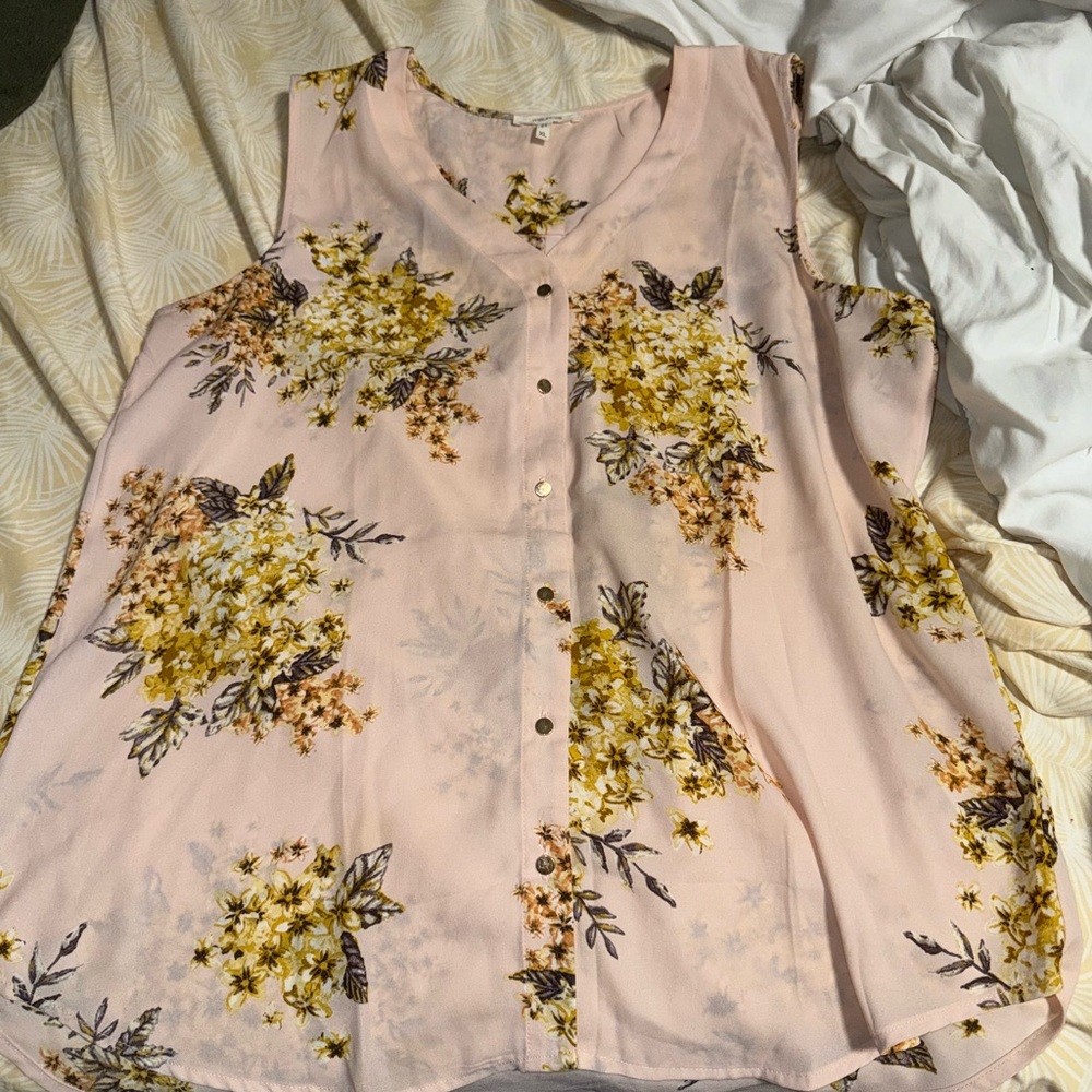 Floral Sleeveless Top - Pink and Yellow